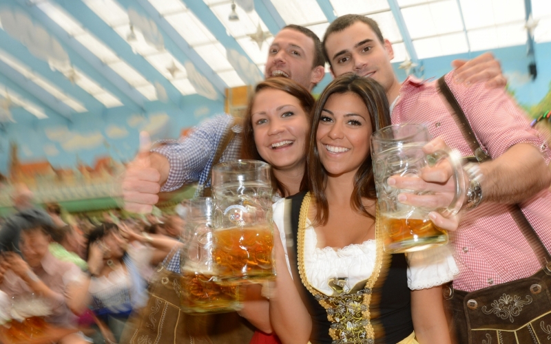 A Reveler Dressed in a Traditional Bavarian Dirndl Dress